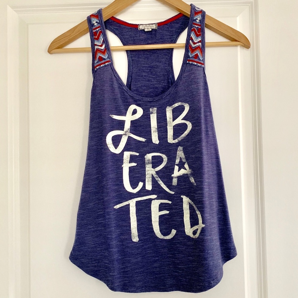 Eyeshadow Liberated Graphic Tank Top Blue XS